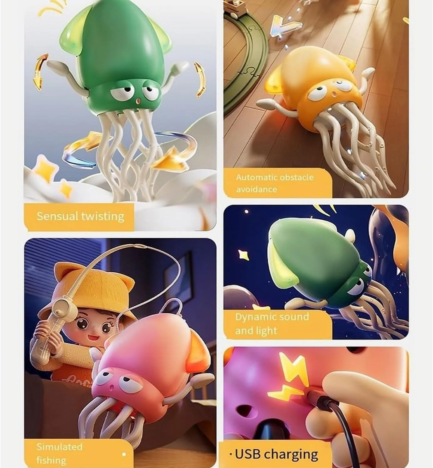 Playful Dancing Octopus Toy, Wiggly Wonder Smart Tentacle Explorer, Electric Magic Crazy Crawling Auto-Dance Squid Toyplayful Octopus Toys, Swing Avoidanceoctopus Obstacle with LED & Music(Green)