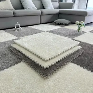 Playmat 10 Pcs Interlocking Carpet Tiles, Plush Foam Square Floor Mats Set, 24x24 Inch Area Rugs Fluffy Tiles, Square Puzzle Play Mat(Gray White)