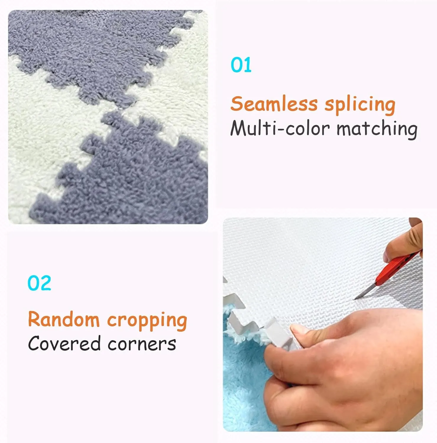 Playmat 10 Pcs Interlocking Carpet Tiles,Plush Foam Square Floor Mats Set,Interlocking Fluffy Tiles Square Puzzle Play Mat, 12X12inch(Blue)