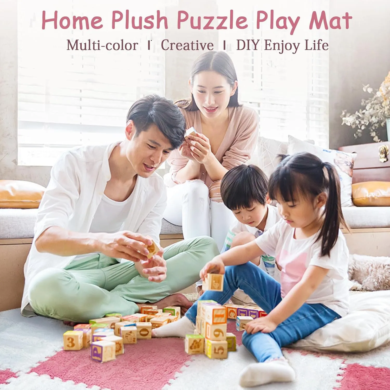 Playmat 10 Pcs Interlocking Carpet Tiles,Plush Foam Square Floor Mats Set,Interlocking Fluffy Tiles Square Puzzle Play Mat, 12X12inch(Blue)