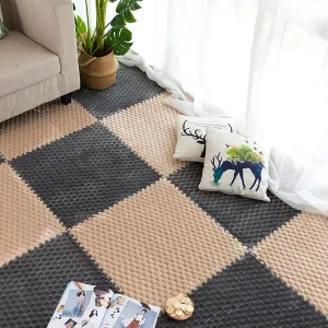 Playmat 12 Pcs Interlocking Carpet Tiles, Plush Foam Square Floor Mats Set, Interlocking Fluffy Tiles, Square Puzzle Play Mat, 12 Tiles/12 Sq.Ft(Grey Khaki)