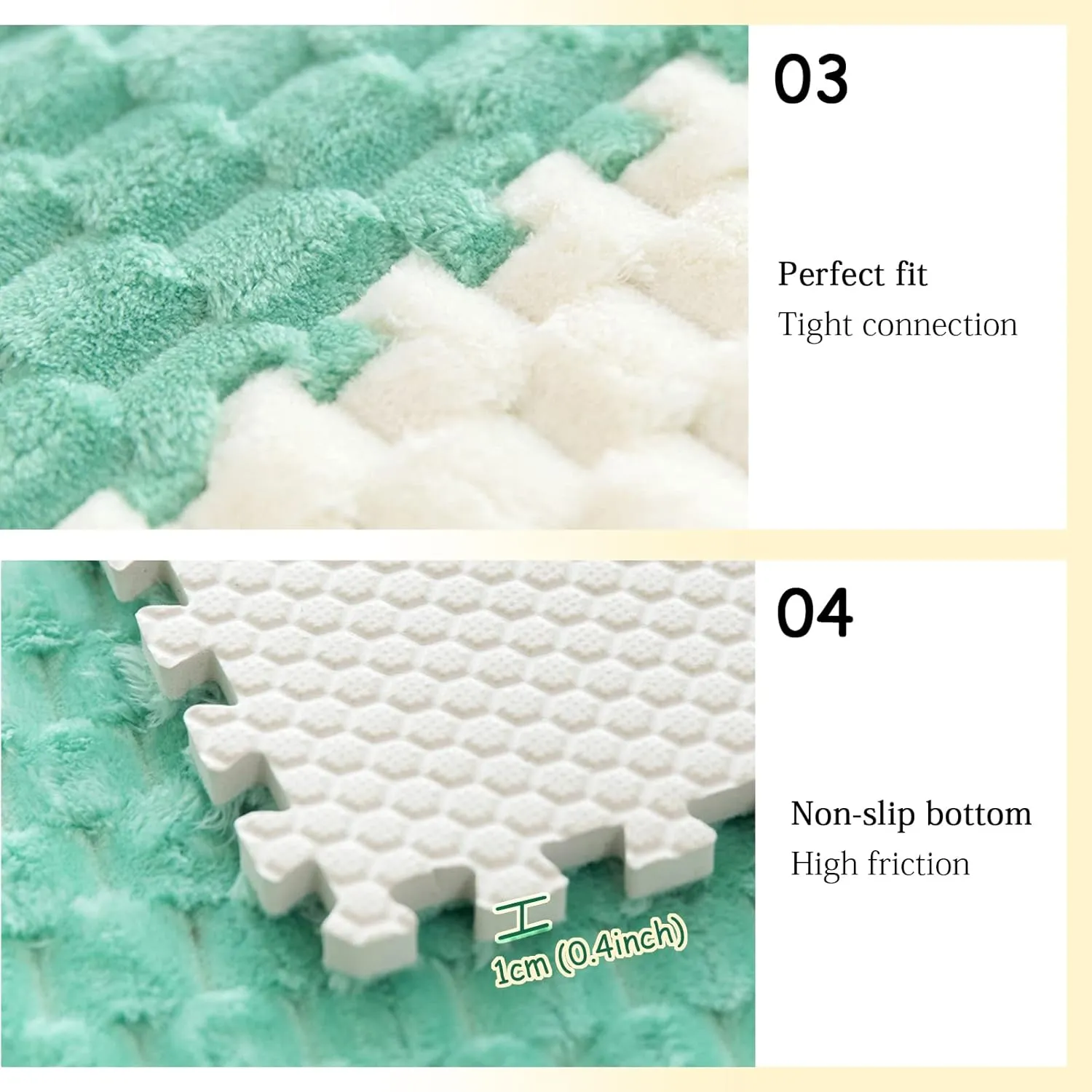 Playmat 12 Pcs Interlocking Carpet Tiles, Plush Foam Square Floor Mats Set, Interlocking Fluffy Tiles, Square Puzzle Play Mat, 12 Tiles/12 Sq.Ft(Grey Khaki)