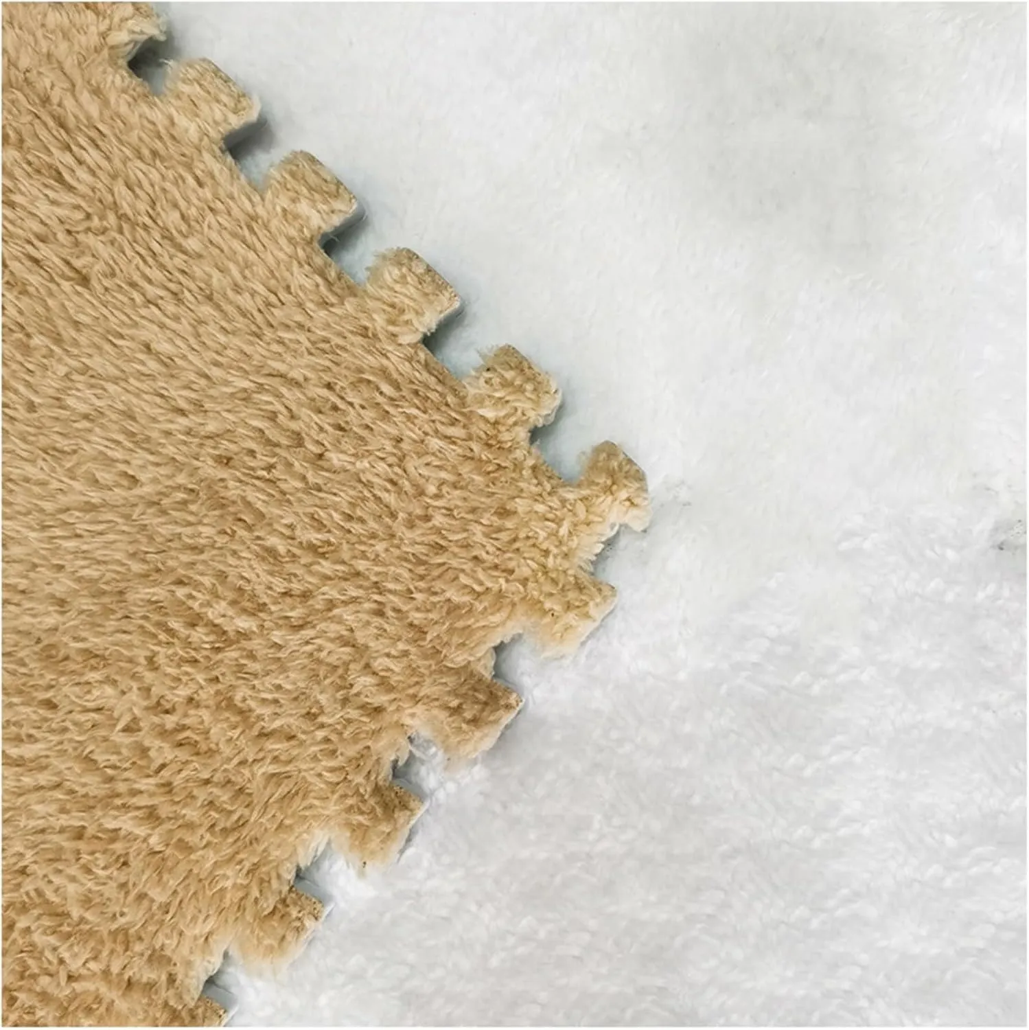 Playmat 20 Pcs Interlocking Carpet Tiles, Plush Foam Square Floor Mats Set, Interlocking Fluffy Tiles Square Puzzle with Border, 20 Tiles/19.4 Sq.Ft(Apricot)