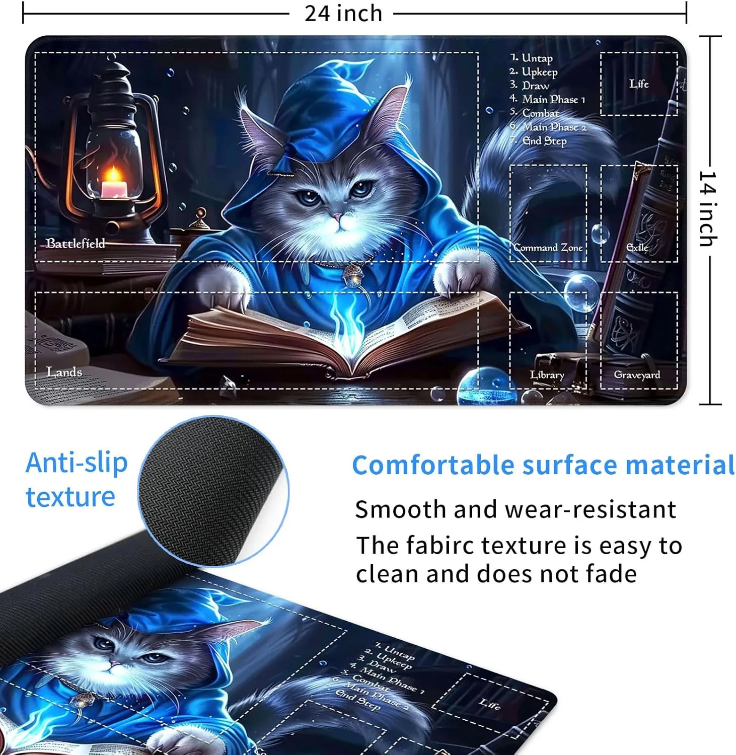 Playmat for MTG, Size 24 x 14 inches, Personalized TCG Card Game Mat for Magic The Gathering Players – Unique, Ideal for Card Game Enthusiasts, Cat