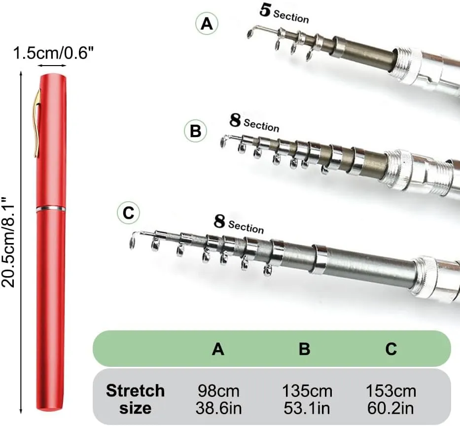 Pocket Fishing Rod, Telescopic Fish Rod Lightweight Pen Fishing Pole with Foldable Arm Reel for Saltwater Freshwater Fishing