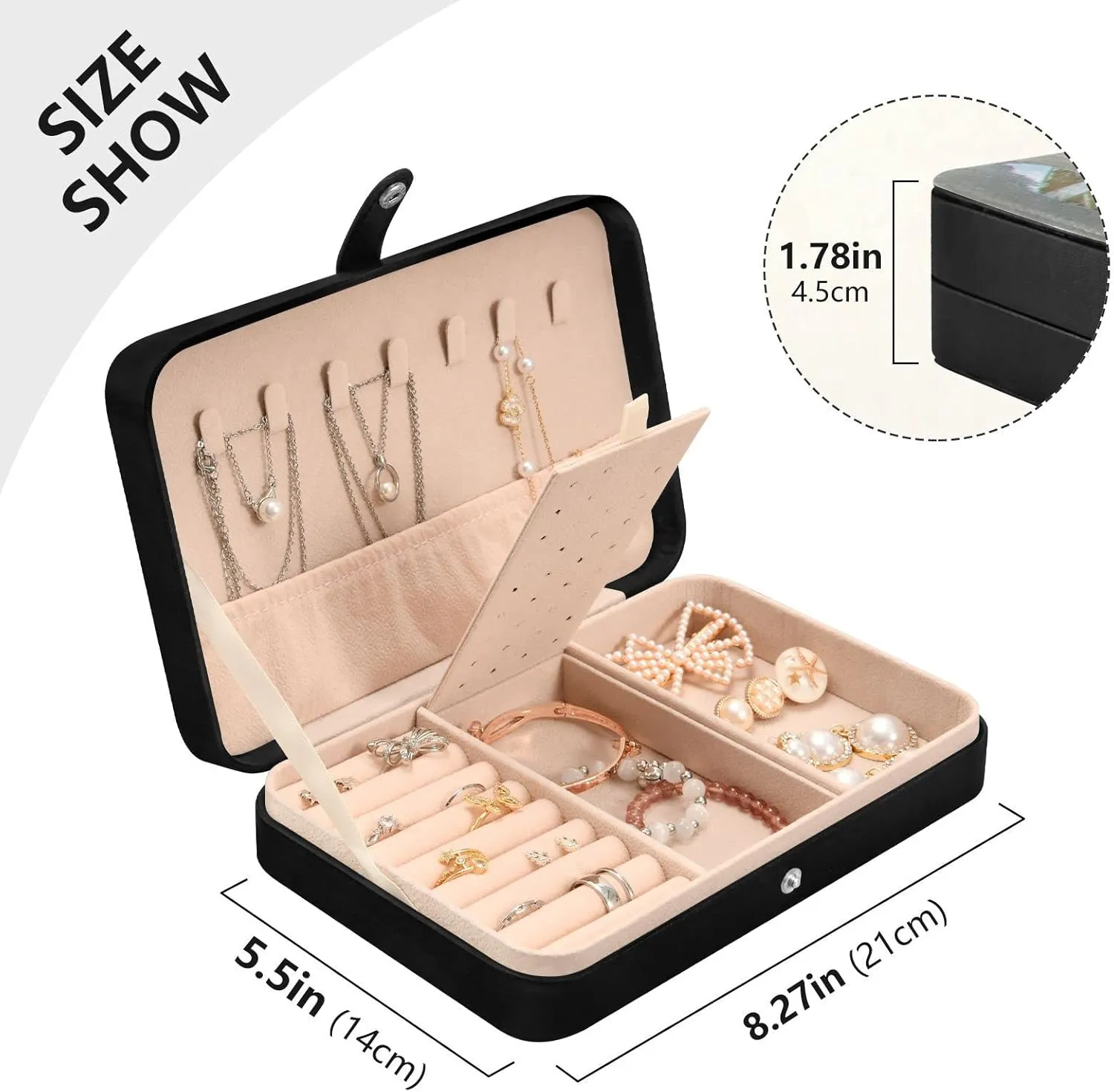 Poeticcity Steam Train with Smoke Green Grass Trees Country View Travel Jewelry Box, PU Leather Small Jewelry Organizer for Women, Black Storage Holder Boxes for Earrings, Rings, Necklaces