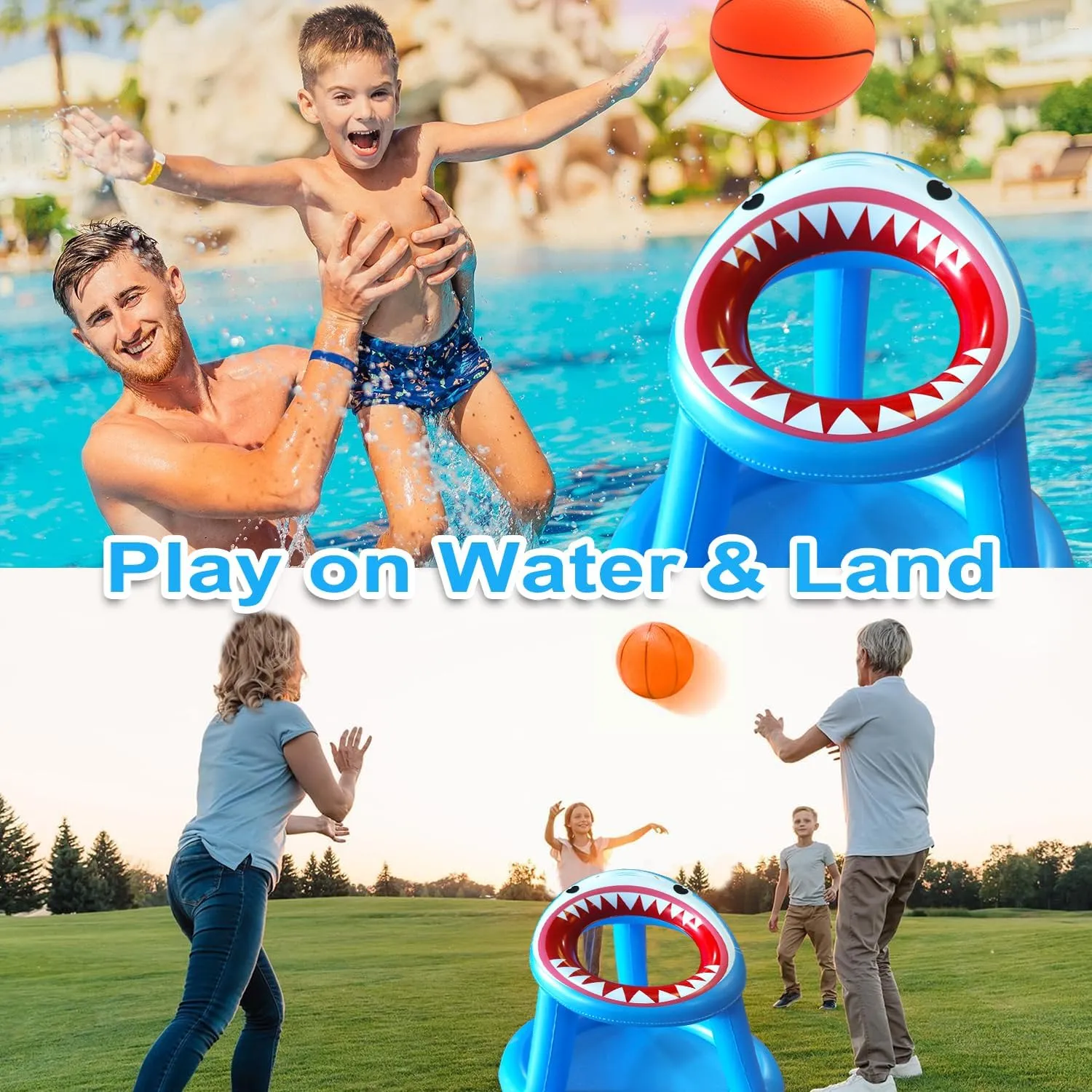 Pool Basketball Hoop Games Toys, Floating Inflatable Pool Shark Games Indoor/Outdoor for Kids Adults with 1 Basketball