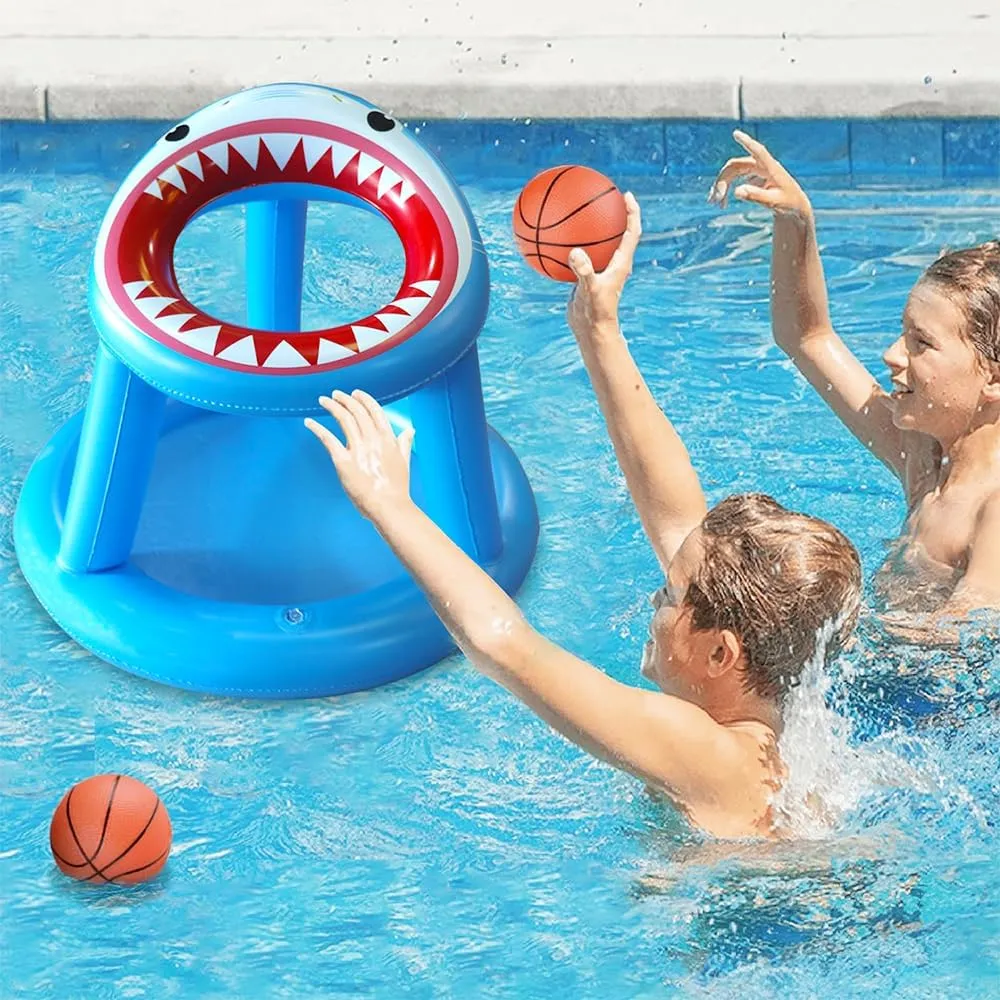 Pool Basketball Hoop Games Toys, Floating Inflatable Pool Shark Games Indoor/Outdoor for Kids Adults with 1 Basketball