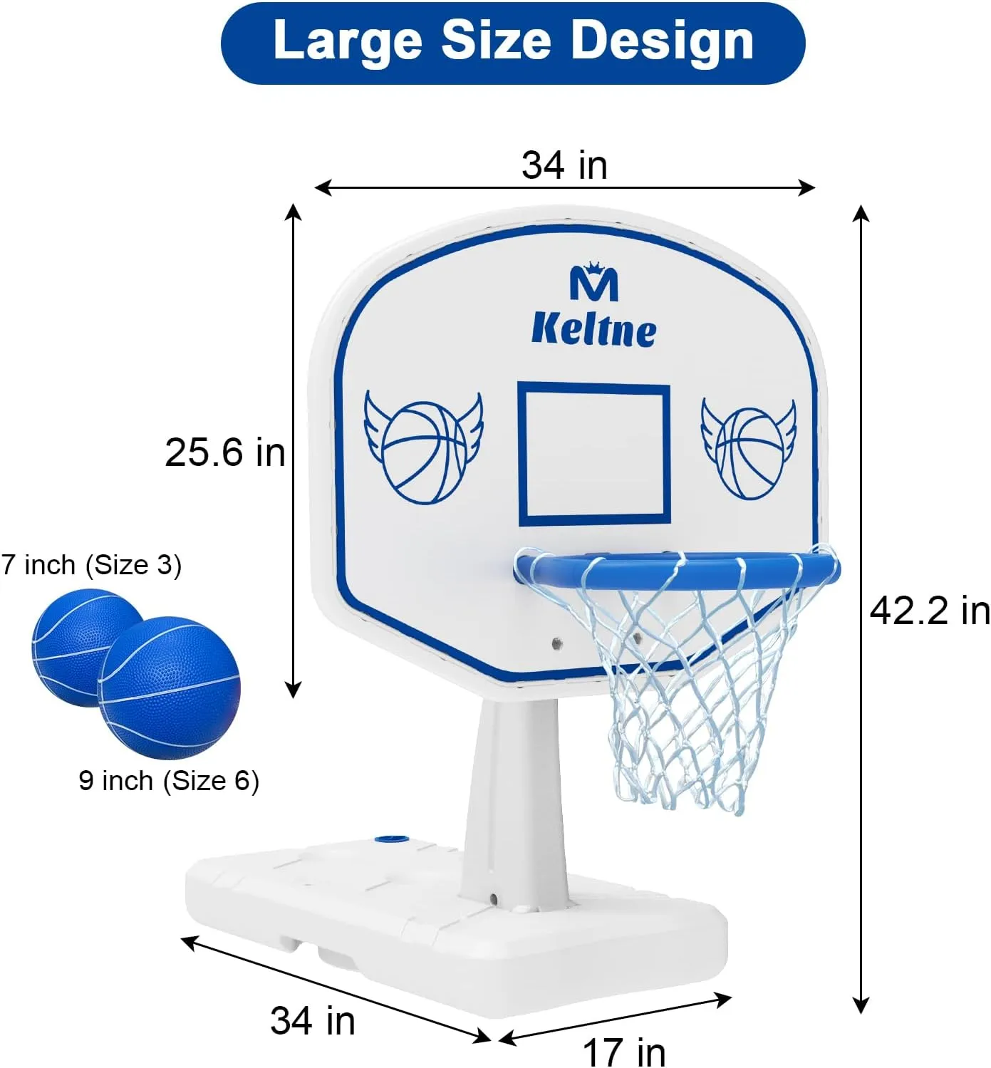 Pool Basketball Hoop, Oversized Poolside Basketball Hoop for Swimming Pool Basketball Game, 34"x34"x42.2" Water Basketball Hoops with Lengthen Base/ 2 Balls/Pump, Made for Teens, Adults.