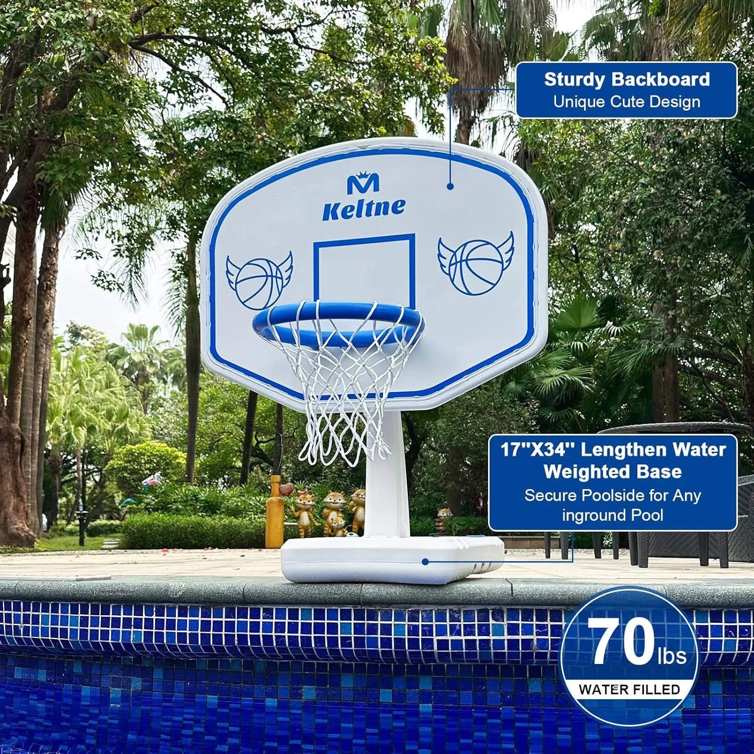 Pool Basketball Hoop, Oversized Poolside Basketball Hoop for Swimming Pool Basketball Game, 34"x34"x42.2" Water Basketball Hoops with Lengthen Base/ 2 Balls/Pump, Made for Teens, Adults.