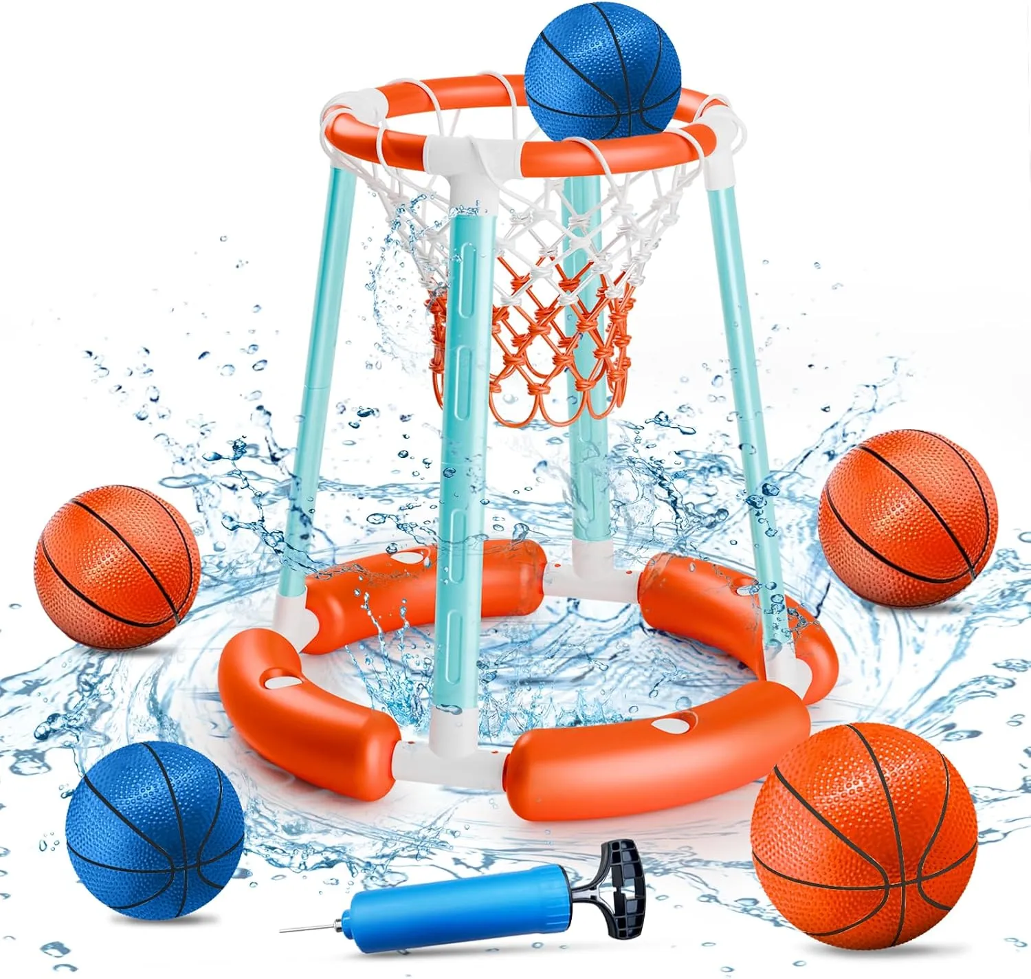Pool Basketball Hoop, Pool Toys with 5 Different Size Balls and Pump, Pool Games for Kids Adults Basketball Hoop for Pool, Pool Float for Outdoor Indoor Play