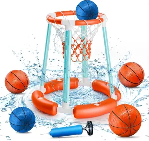 Pool Basketball Hoop, Pool Toys with 5 Different Size Balls and Pump, Pool Games for Kids Adults Basketball Hoop for Pool, Pool Float for Outdoor Indoor Play