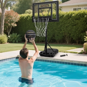 Pool Basketball Hoop Poolside Height Adjustable Portable Basketball Hoop for Pool with Shatterproof Backboard and Weather-Resistant Steel Screws/Brackets, Includes Ball and Air Pump