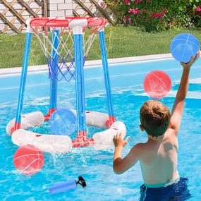 Pool Basketball Hoop with 4 Balls and Pump – Poolside & Floating Basketball Hoop for Pool, Fun Pool Toys & Swimming Pool Games, Water Basketball Game for Kids Ages 3 , Perfect for Summer Parties