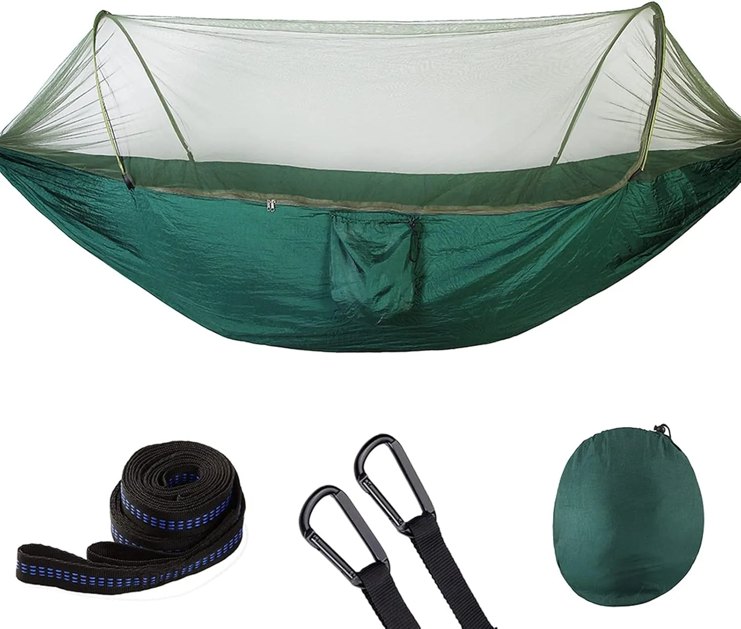 Pop Up Camping Hammock Net Portable Quick Set Up Hanging Sleeping Bed 250x120cm Outdoor, Dark Green