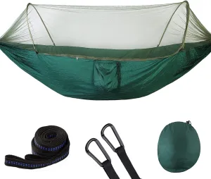 Pop Up Camping Hammock Net Portable Quick Set Up Hanging Sleeping Bed 250x120cm Outdoor, Dark Green