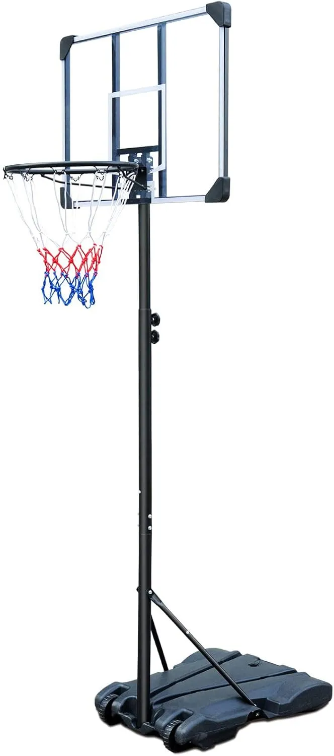 Portable Basketball Hoop - Adjustable Height 5.6-7FT, 32 in Shatterproof Backboard, Portable Poolside Goal System with Wheels Easy to Move,for Kids/Adults in Backyard/Driveway/Indoor Black White