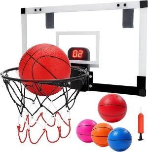 Portable Basketball Hoop Indoor, Mini 17" Basketball Hoop Over The Door Basketball Toys Gift with Electronic Scoreboard & 4 Balls & Complete Basketball Accessories for Kids Boys Teens & Adults