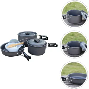 Portable Camping Cookware Set 2-3 Person Outdoor Cook Equipment Removable Handle for Camping Hiking and Backpacking