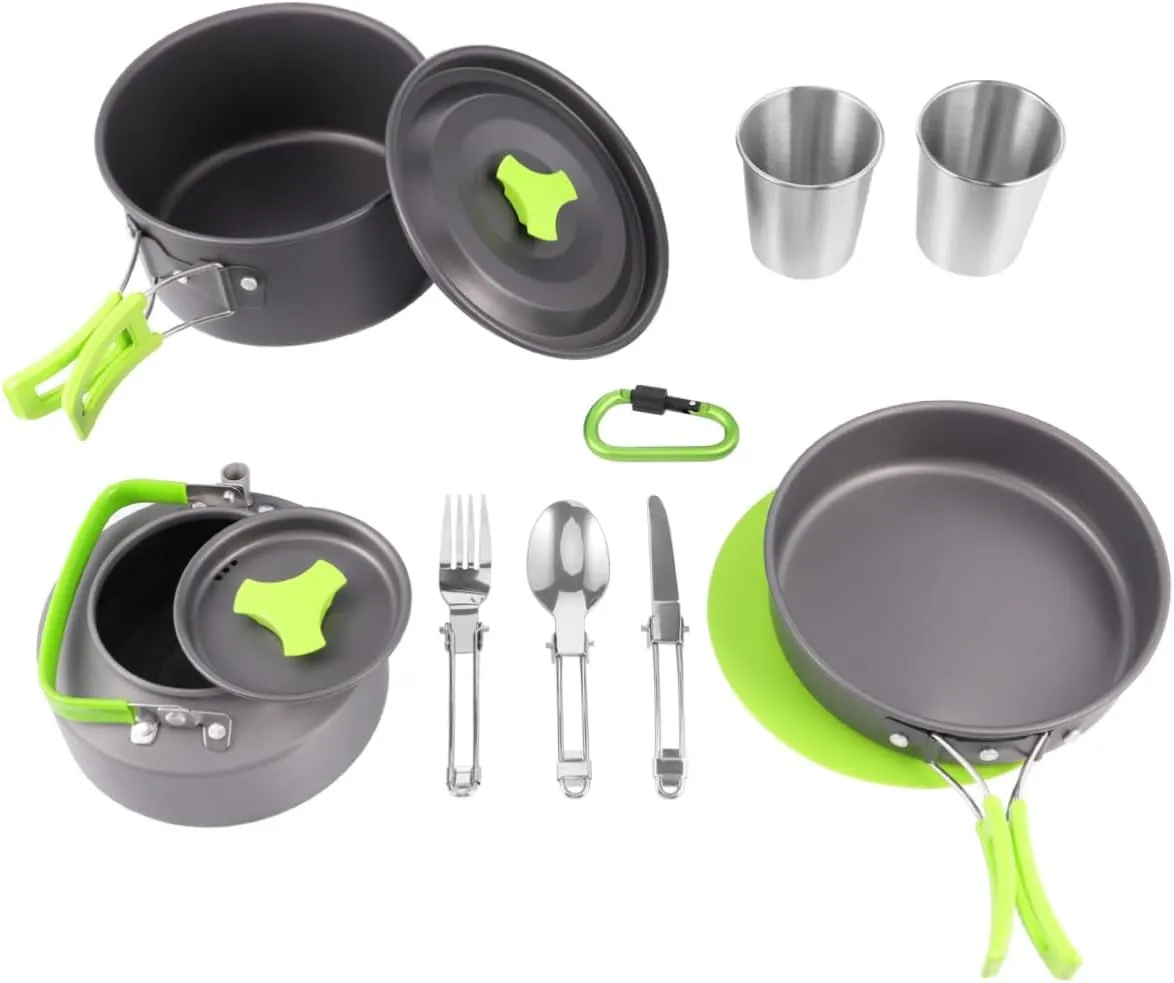 Portable Camping Kitchen Set 12 in 1 Cookware Aluminum Frying Pan Cooking Tools for Outdoor Cooking