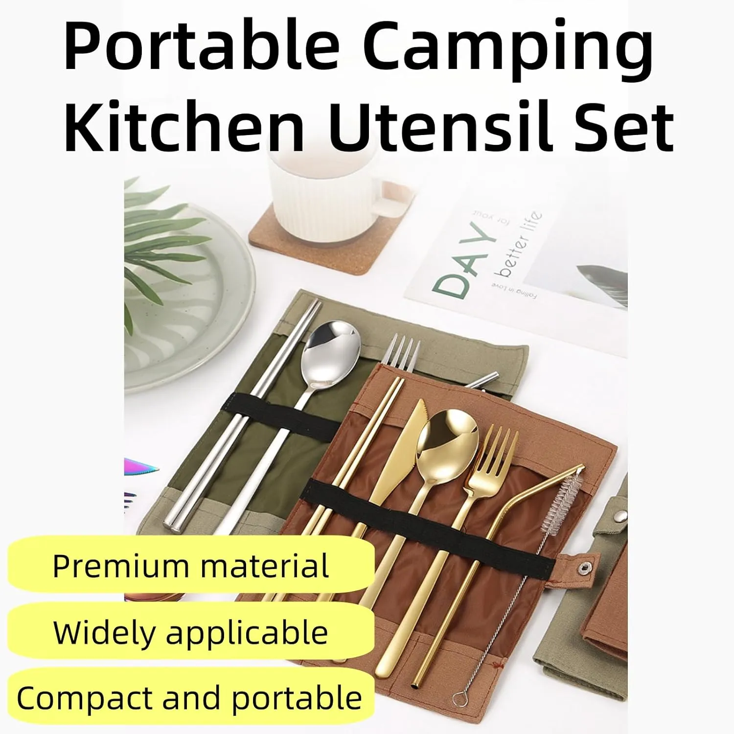 Portable Camping Kitchen Utensil Set, 7pcs Stainless Steel Camping Accessories Cooking, Camp Kitchen Accessories & Organizer, Camping Equipment, Camping Tools & Stuff