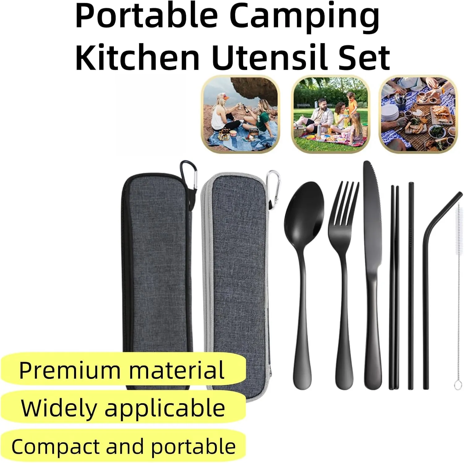 Portable Camping Kitchen Utensil Set, 8pcs Camping Accessories Cooking, Stainless Steel Camp Kitchen Accessories & Organizer, Camping Equipment, Camping Tools & Stuff