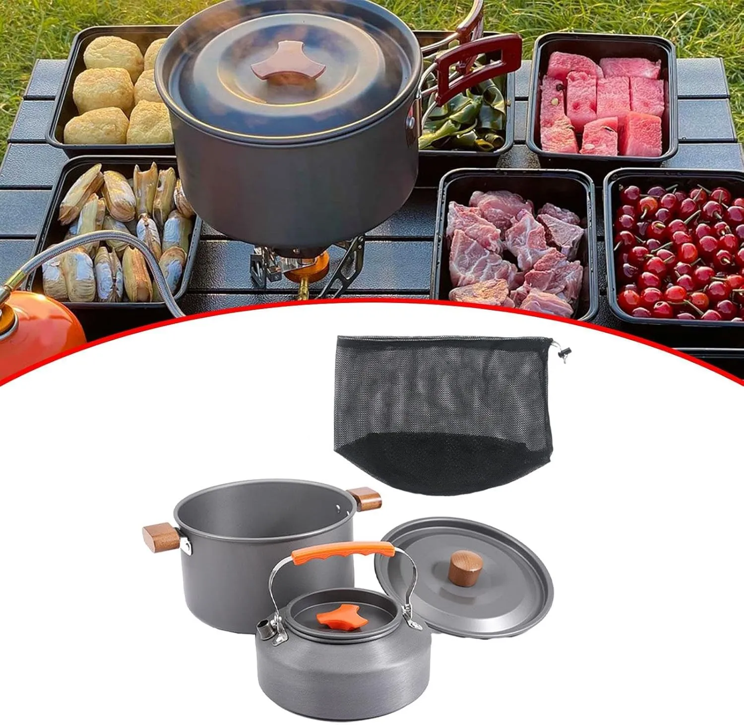 Portable Cooking Set for Camping with Lid and Stockpot for Outdoor Use