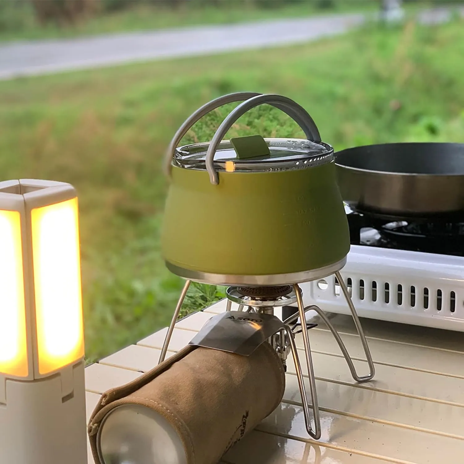 Portable Foldable Camping Cooking Pots, Backpacking Silicone Stove with Lid, Lightweight Camping Cookware for Indoor Home Kitchen Outdoor Travel Outdoor Hiking Camping (Dark Green)