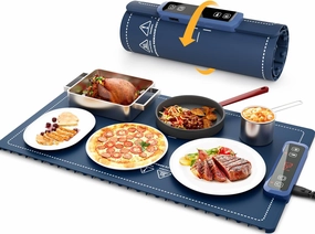 Portable Food Warmer Warming Mat: Electric Rollable Warming Tray for food with Real-Time Temp Display, 5 Temp Levels, Timer, Auto Shut-Off - Versatile Food Warmers for Parties, Buffets, Gatherings