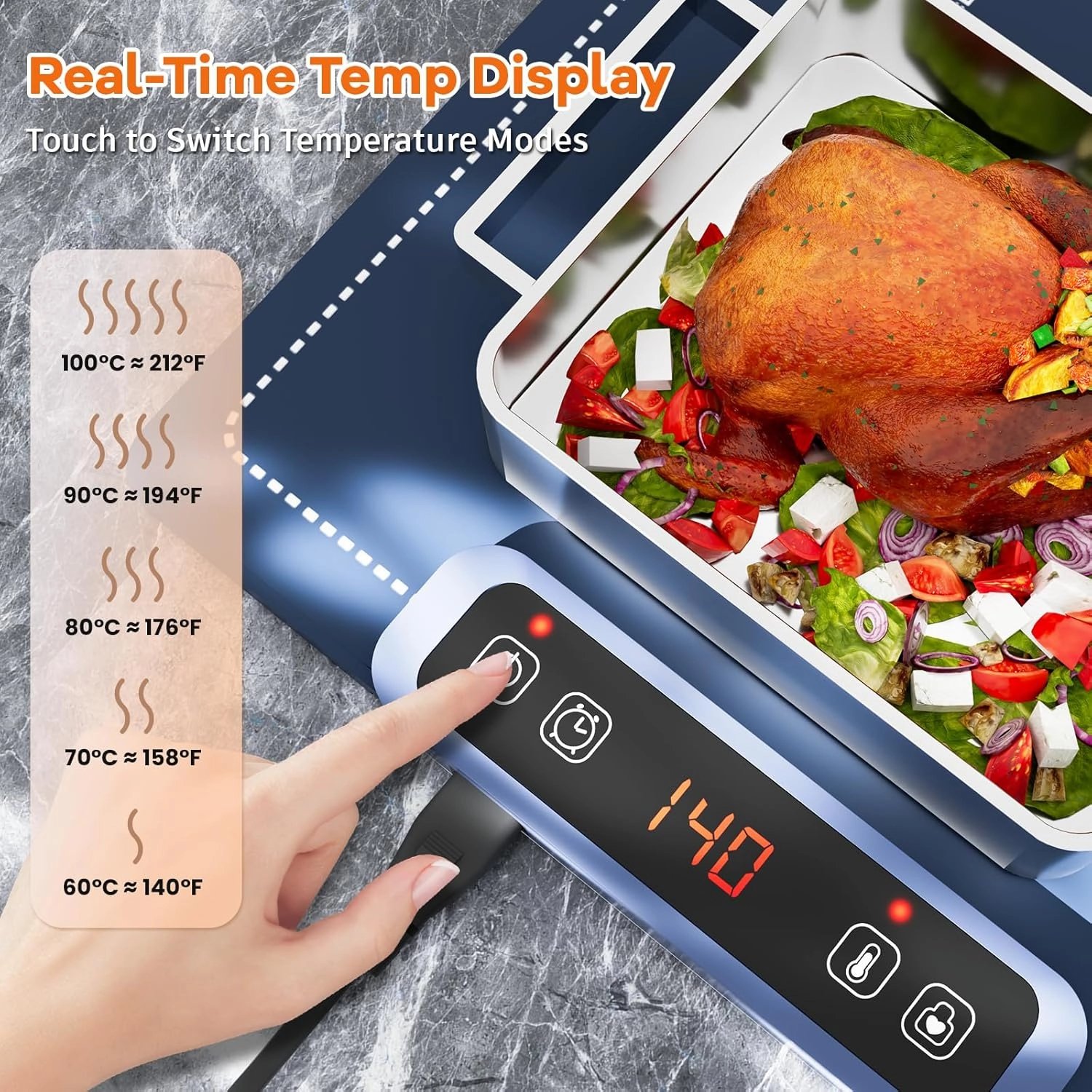 Portable Food Warmer Warming Mat: Electric Rollable Warming Tray for food with Real-Time Temp Display, 5 Temp Levels, Timer, Auto Shut-Off - Versatile Food Warmers for Parties, Buffets, Gatherings