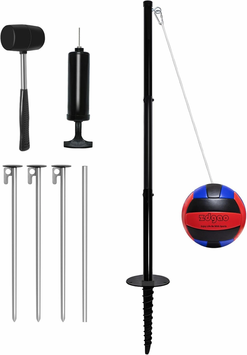 Portable Tetherball Set with Tetherball Ball, Rope and Pole, Heavy Duty Tetherball Pole Set for Family Fun, Outdoor Game Fun for Adults Backyard, Lawn, Sand and Beach