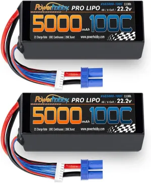 Powerhobby 6s 22.2v 5000mah 100c Lipo Battery w EC5 Plug 6-Cell Soft Case (2 Pack) : Fits : Helicopter Heli Airplane Buggy Truggy Boat