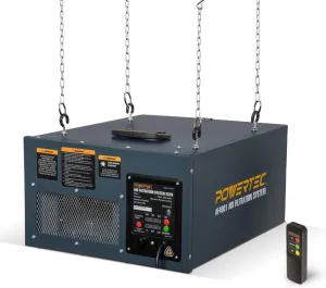 POWERTEC AF4000 3-Speed Remote Controlled Air Filtration System (300/350/400 CFM), Hanging Air Filter for Woodworking & Dust Collector, Air Purifier for Garage & Workshop (AF4000)