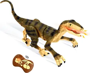 PowerTRC RC Dinosaur - Realistic Jurassic Remote Control Dinosaur with 3D Eye, Roaring Sound & LED Light, Velociraptor Remote Control, RC Raptor, USB Rechargeable RC Dinosaurs Toys for Boys, Yellow