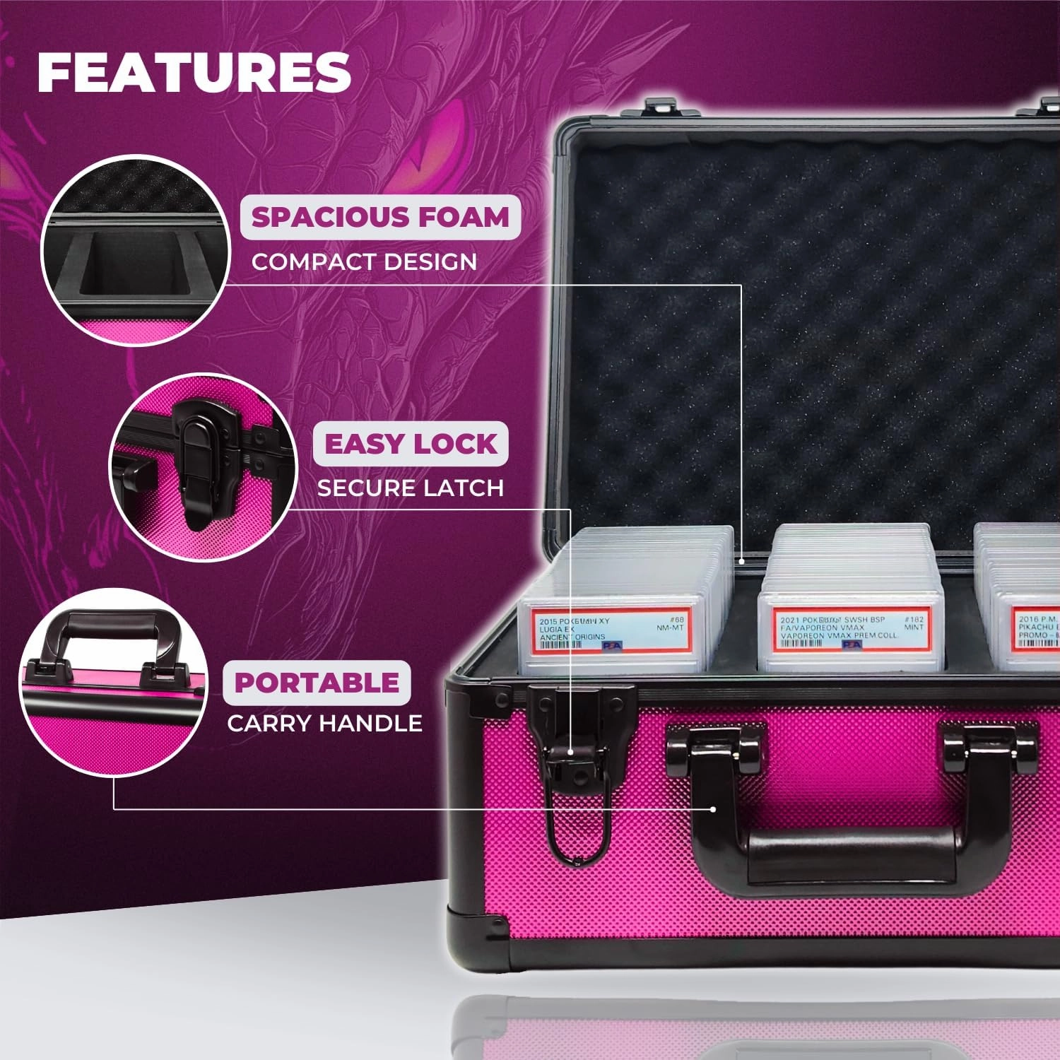 Precision Metal Slab Case – Holds 99 Graded Sports and Trading Cards – Durable Aluminum Storage Box for PSA, BGS, CGC Slabs – XL-99 Pink