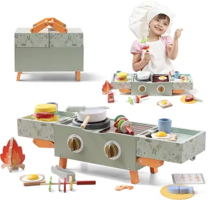 Pretend Play Toys for Toddlers 3-5 | Wooden BBQ Grill Playset with Play Kitchen Accessories, Cooking Play Food Toy for 3  Year Old Boys & Girls, Birthday Gifts for Kids