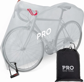 PRO BIKE TOOL Bicycle Cover Transparent PVC 0.15mm Thick, Reflective Safety Loops, Chain Hole Rings, Adjustable Buckle Strap, XL Size