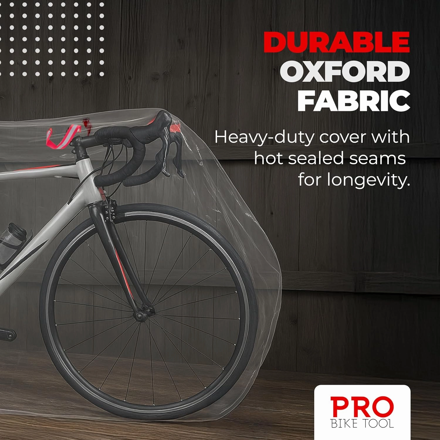 PRO BIKE TOOL Bicycle Cover Transparent PVC 0.15mm Thick, Reflective Safety Loops, Chain Hole Rings, Adjustable Buckle Strap, XL Size
