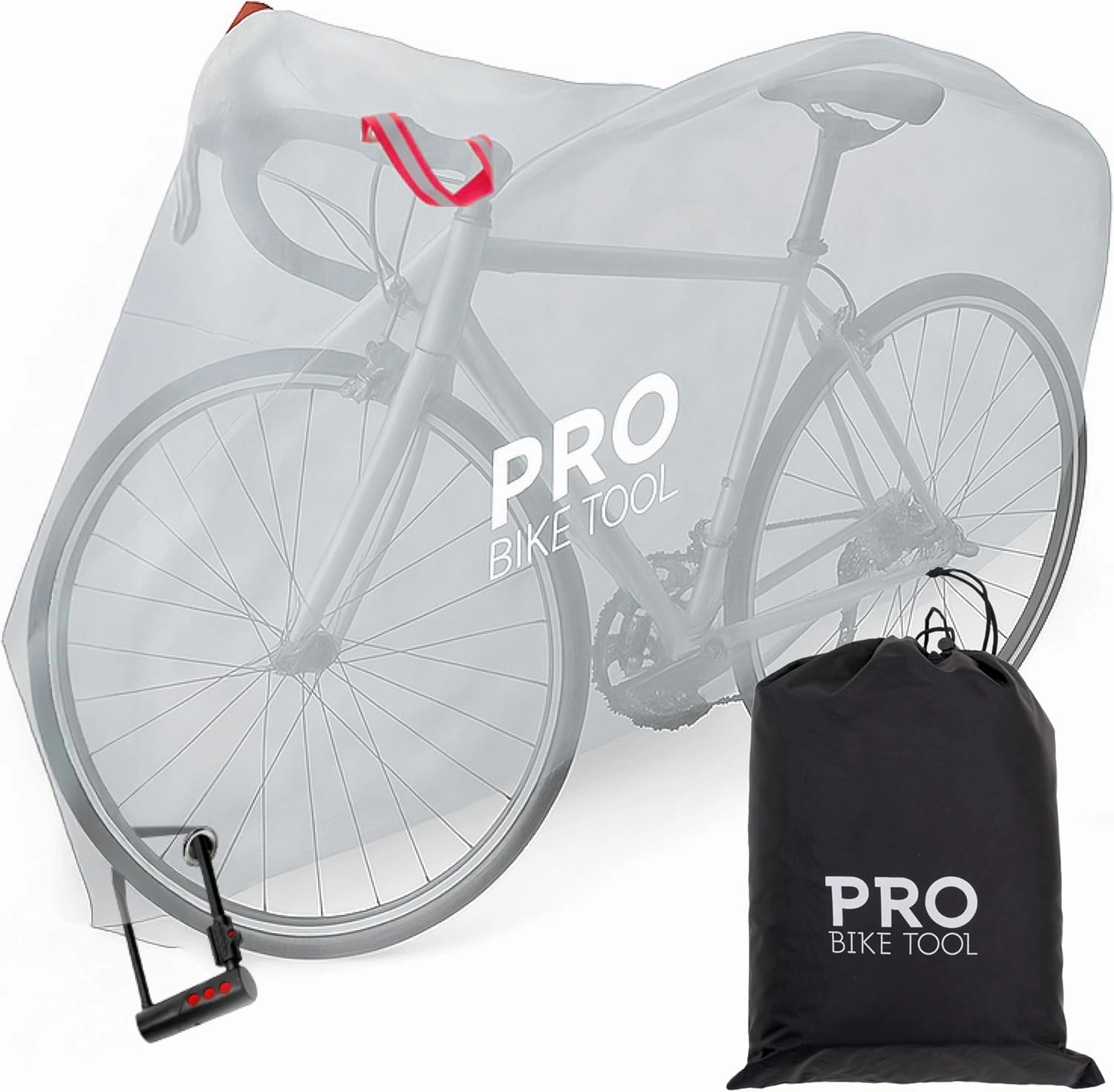PRO BIKE TOOL Bicycle Cover Transparent PVC 0.15mm Thick, Reflective Safety Loops, Chain Hole Rings, Adjustable Buckle Strap, XL Size