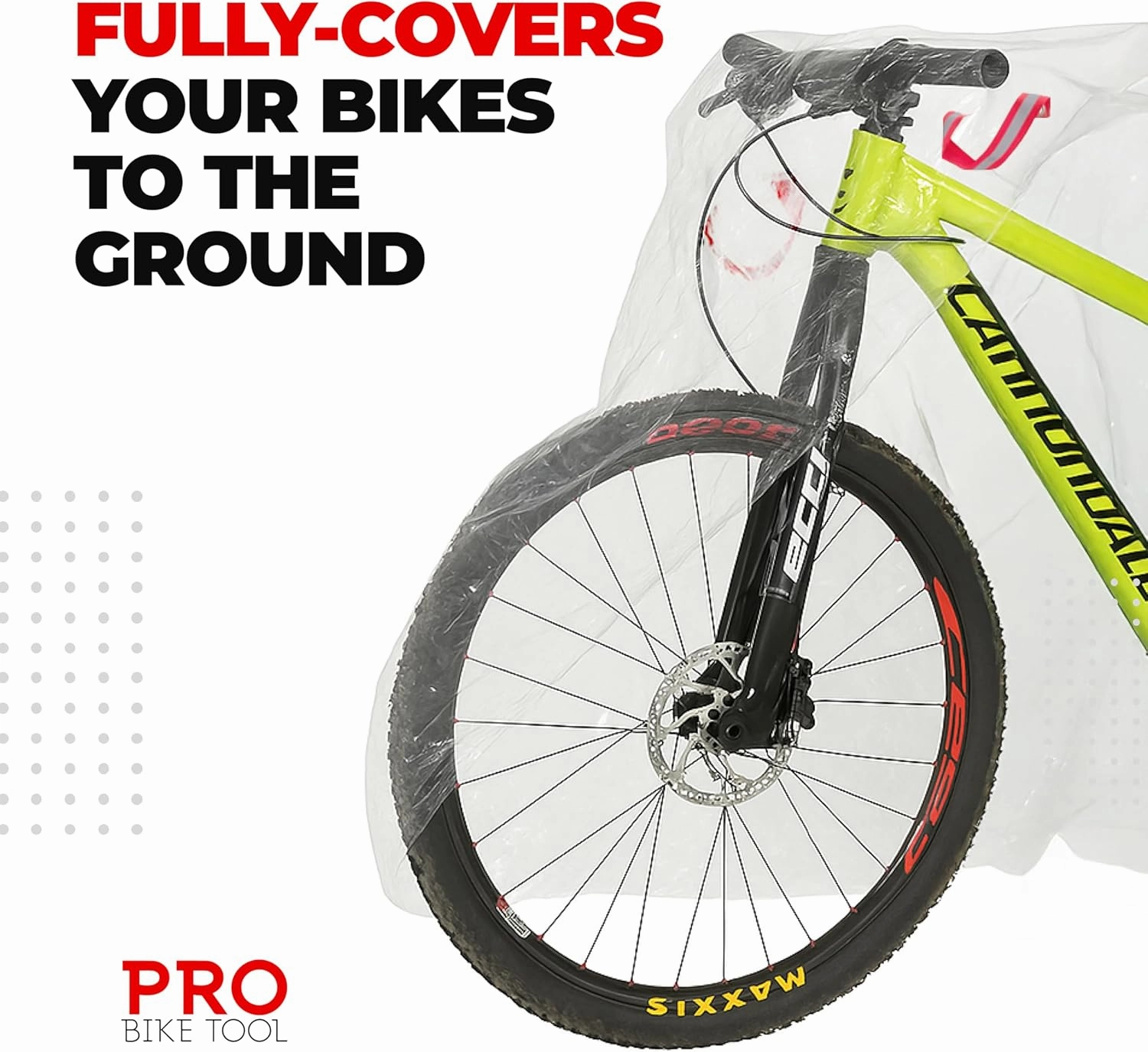 PRO BIKE TOOL Bicycle Cover Transparent PVC 0.15mm Thick, Reflective Safety Loops, Chain Hole Rings, Adjustable Buckle Strap, XL Size