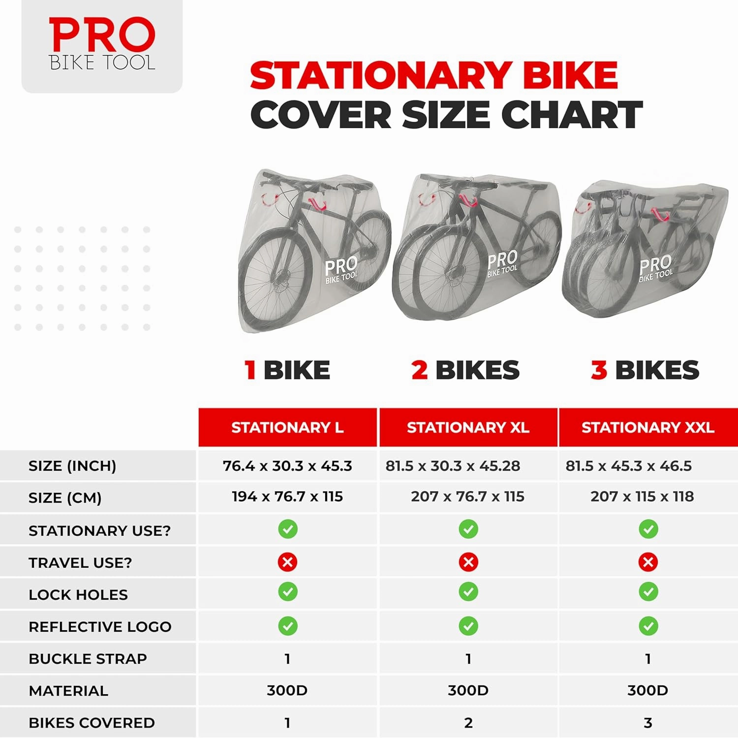 PRO BIKE TOOL Bicycle Cover Transparent PVC 0.15mm Thick, Reflective Safety Loops, Chain Hole Rings, Adjustable Buckle Strap, XL Size