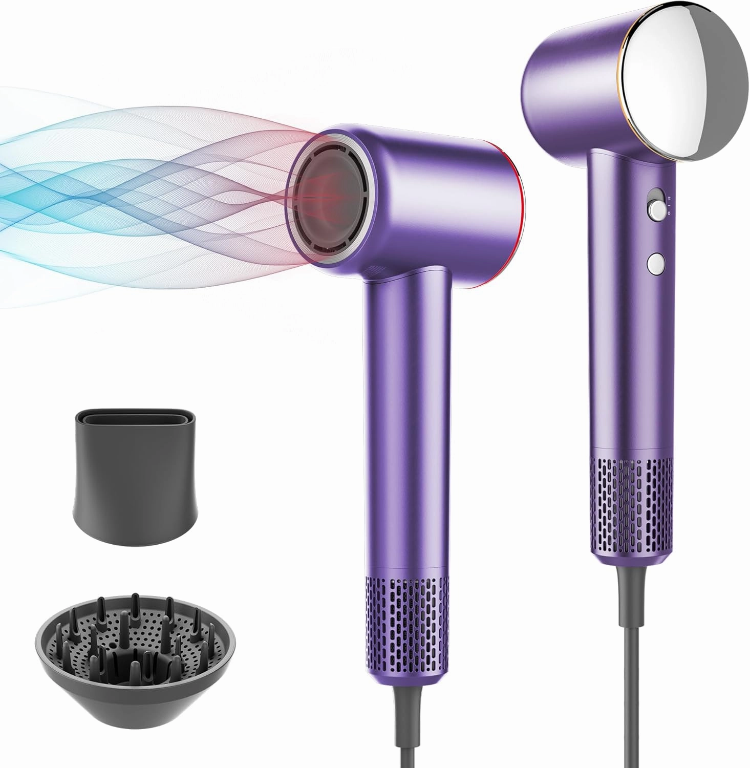 Professional Hair Dryer, 200 Million Negative Ionic Blow Dryer with 110000 RPM Brushless Motor, 1500W High-Speed HairDryer with Magnetic Nozzle & Diffuser for Salon, Home, Travel (Elegant Purple)