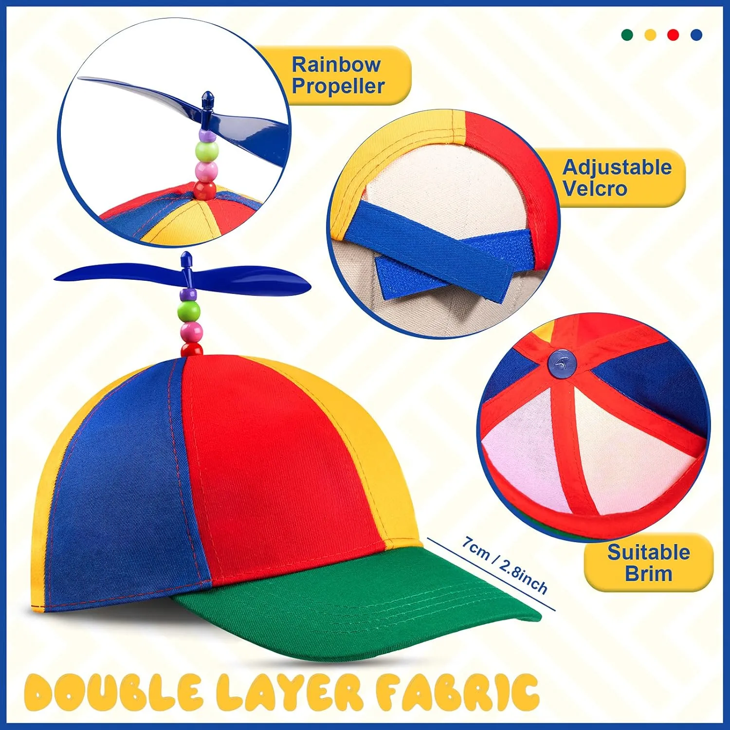 Propeller Top Hat Rainbow Nerd Silly Twirly Cap Helicopter Hat with Spinner and Adjustable Bowtie for Costumes
