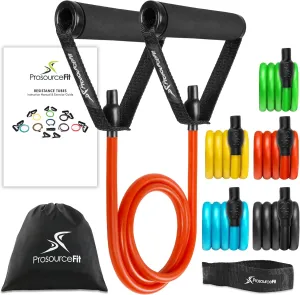 ProsourceFit Single Stackable Resistance Bands with Door Anchor and Exercise Guide, 12-16 LB, Heavy Duty Fitness Tube for Full-Body Exercises and Home Workouts