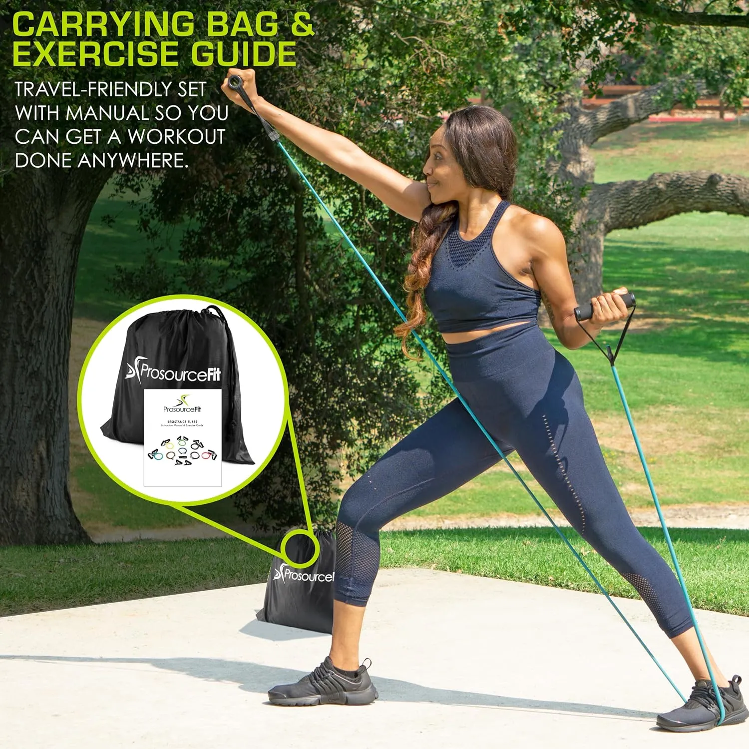 ProsourceFit Single Stackable Resistance Bands with Door Anchor and Exercise Guide, 12-16 LB, Heavy Duty Fitness Tube for Full-Body Exercises and Home Workouts