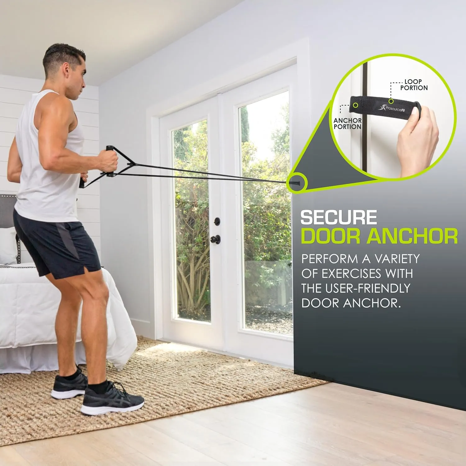 ProsourceFit Single Stackable Resistance Bands with Door Anchor and Exercise Guide, 12-16 LB, Heavy Duty Fitness Tube for Full-Body Exercises and Home Workouts