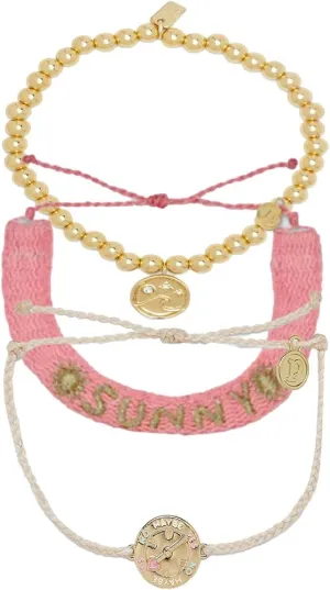 Pura Vida Bracelets Pack Sunny Waves & Spins Bracelet Stack - Set of 3 Cute Stackable Bracelets for Women - 1 Beaded Bracelet, 1 Woven Bracelet, & 1 String Bracelet,