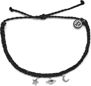 Pura Vida Silver or Rose Gold Cosmic Charms Bracelet - 100% Waterproof, Adjustable Band - Brand Charm