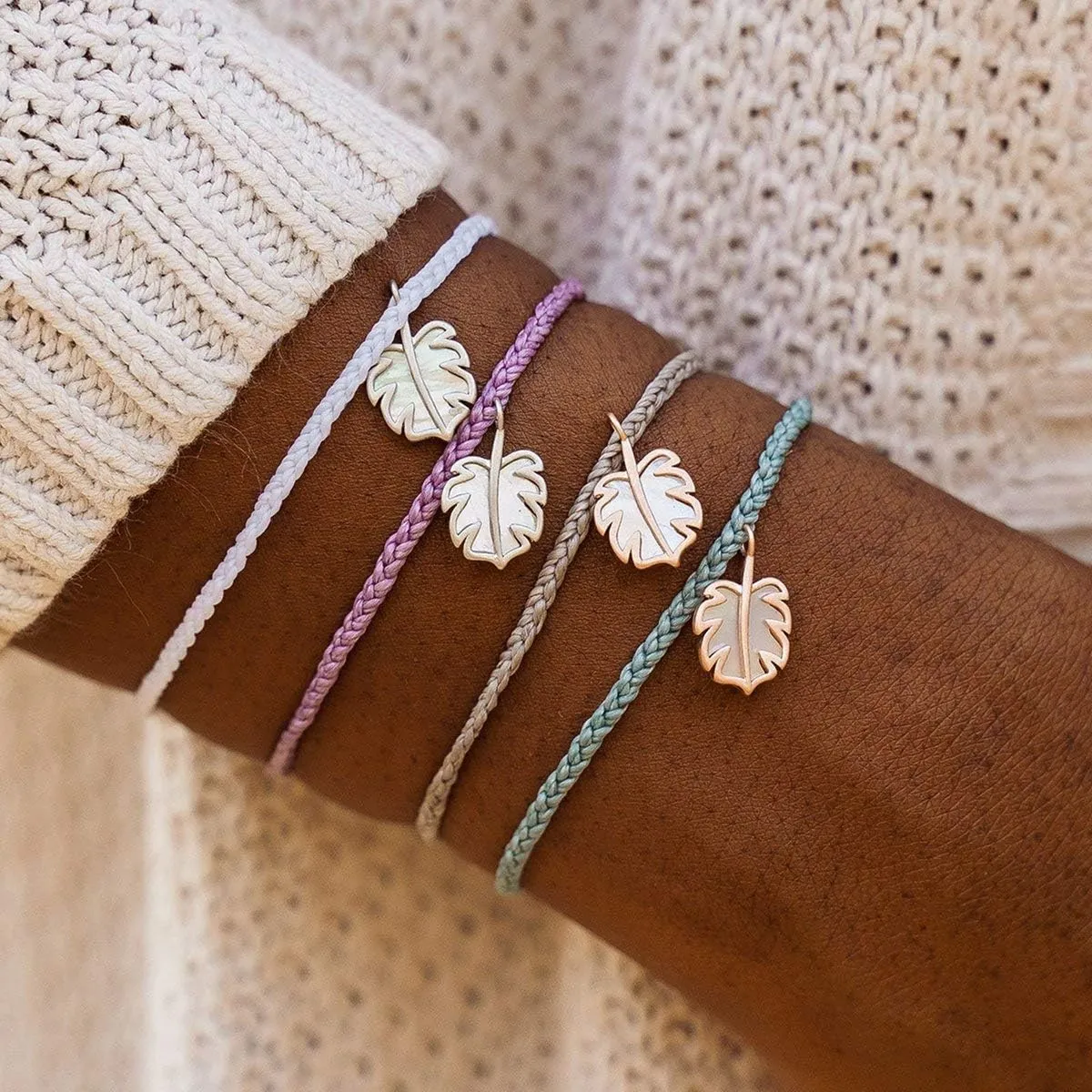 Pura Vida Silver or Rose Gold Mother of Pearl Monstera Bracelet - 100% Waterproof, Adjustable Band