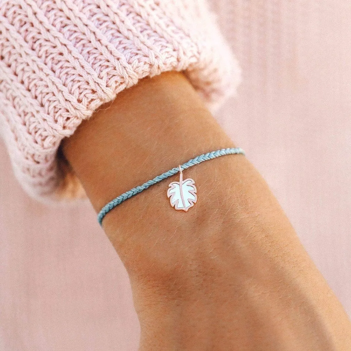 Pura Vida Silver or Rose Gold Mother of Pearl Monstera Bracelet - 100% Waterproof, Adjustable Band